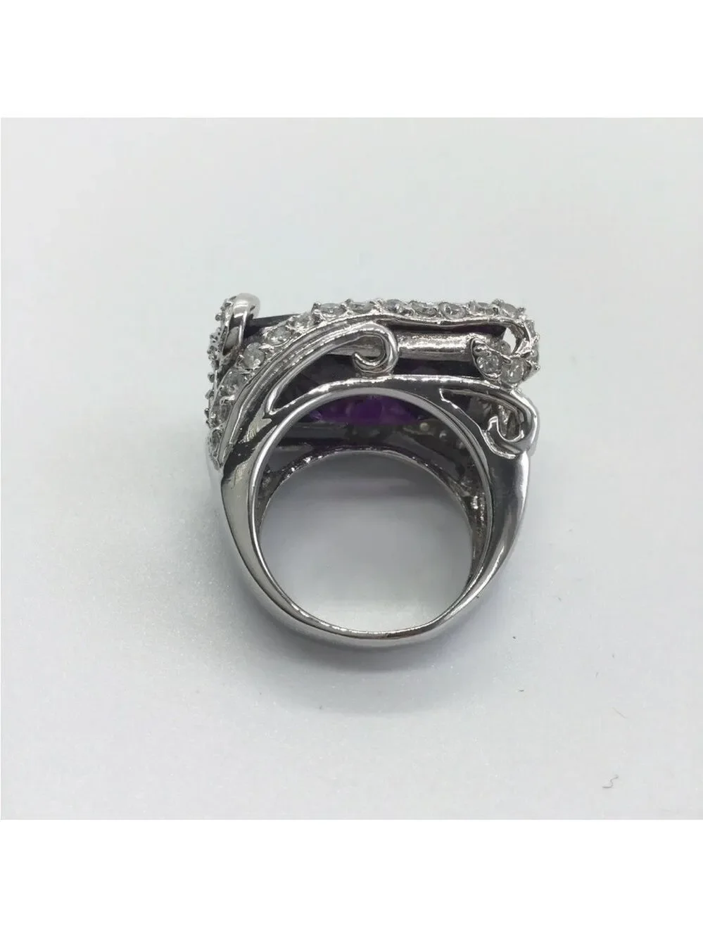 ART DECO STYLE SHINY FACETED PURPLE CZ COCKTAIL RING IN STERLING SILVER